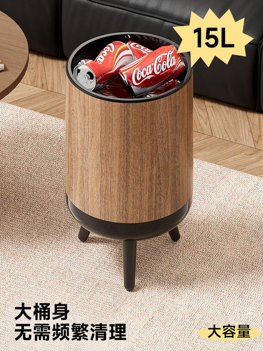 Wood grain tall trash can for home use 2026 new large large capacity trash can with lid living room kitchen paper basket Y