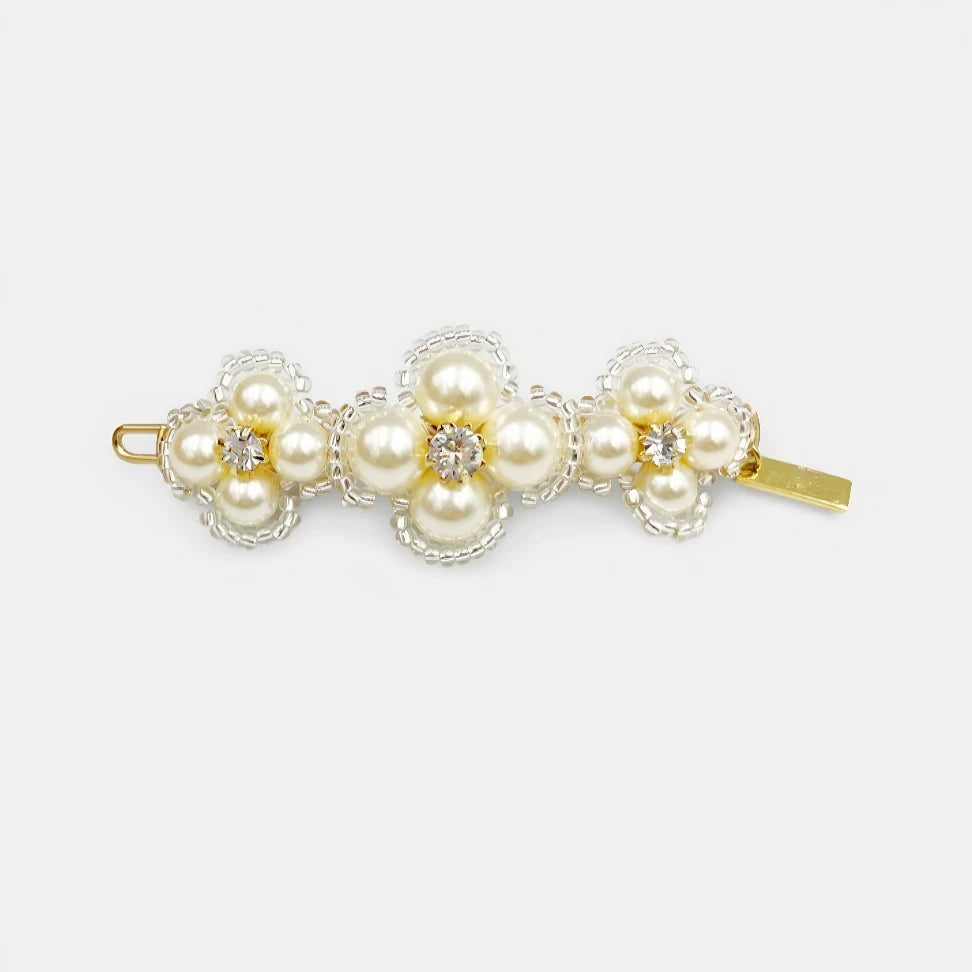 French vintage daughter pearl flower hairpin hand-woven side clip high-end broken hair bangs clip clip