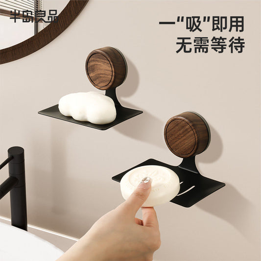 walnut suction cups, soap dish, wall mounted, non-perforated, home bathroom, drain soap box, wash stand, soap holder