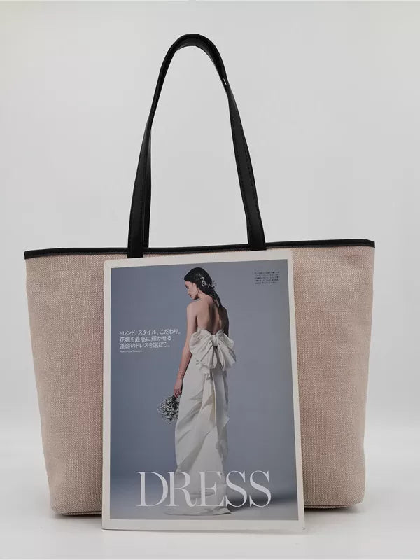 Spliced canvas tote bag niche design large capacity commuter bag color blocking retro tote shoulder export bag