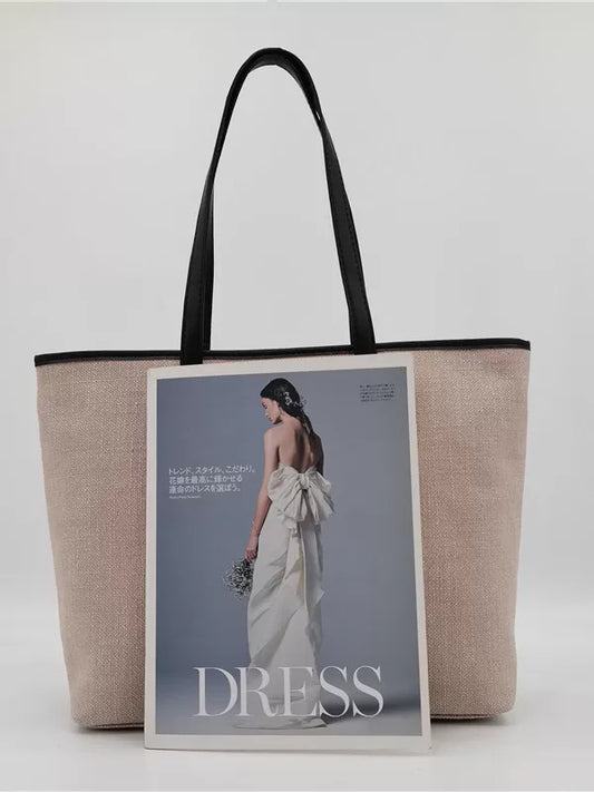 Spliced canvas tote bag niche design large capacity commuter bag color blocking retro tote shoulder export bag
