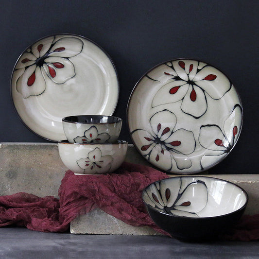 Kapok Japanese tableware set creative ceramic dinner plate home deep plate dish plate rice bowl noodle bowl salad bowl