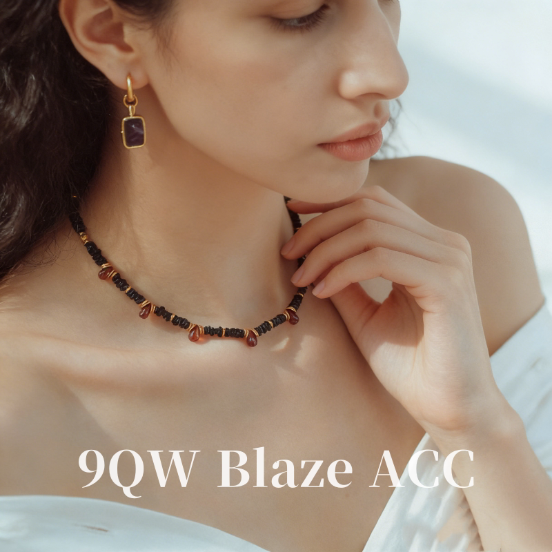 Vintage bohemian style black natural stone red water drop beaded clavicle chain heavy design necklace niche versatility