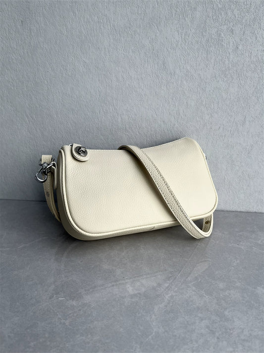 Foreign trade tail goods high-quality top-layer cowhide small square bag fashionable and versatile casual white small bag one-shoulder crossbody women's bag