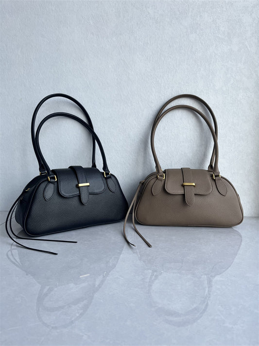 Foreign trade export top layer cowhide Boston bag fashionable and versatile large-capacity handbag leather one-shoulder armpit women's bag