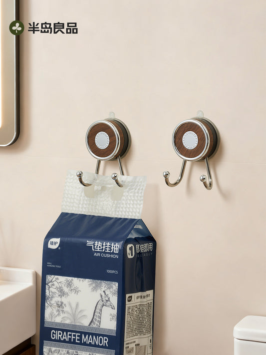 Bathroom vacuum suction cup hook, stainless steel free punching, strong load-bearing, wall hanging, paper drawing hook, toilet artifact