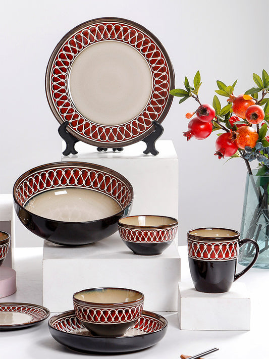 OMK Romantic Retro Western Steak Plate Personality Restaurant Tableware High Value Household Ceramic Soup Plate