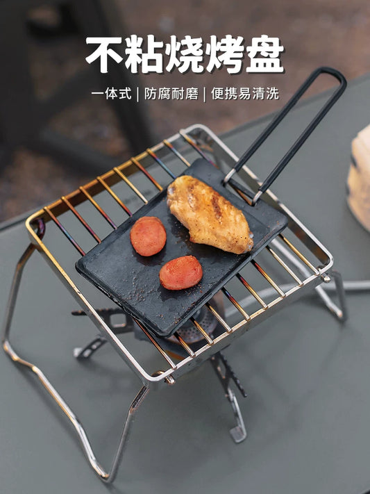 Super small non-stick barbecue plate, square outdoor camping, portable fried steak grill plate, mini iron plate barbecue meat plate