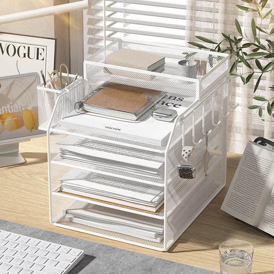 Metal file shelf desktop document storage box integrated multi-layer data shelf desk bookshelf book stand multi-layer folder with row hook storage shelf bookshelf document office supplies storage rack