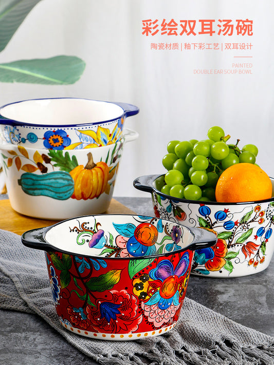 OMK American Ceramic Salad Bowl Home Anti-scald Amphora Soup Bowl Personalized Restaurant Fruit Bowl Ice Bucket Hand Painted Tableware