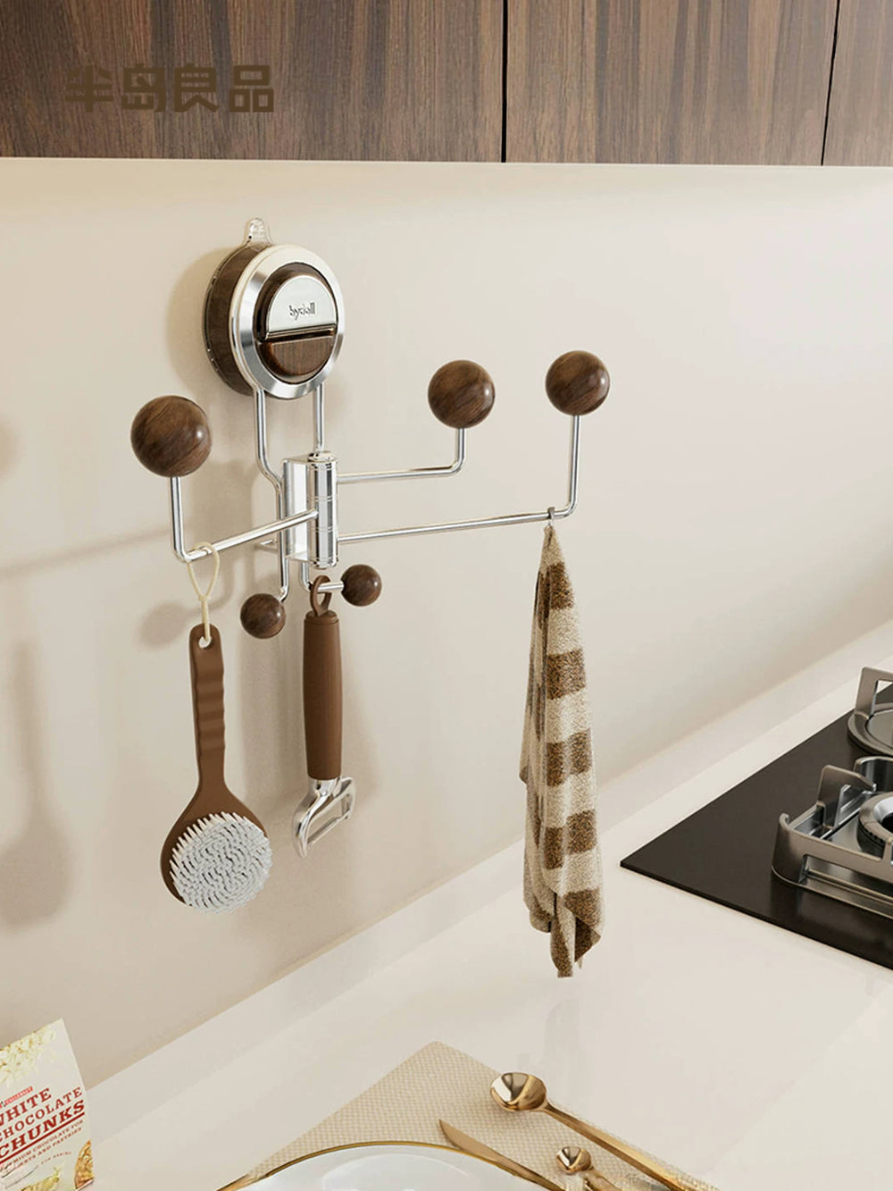 Kitchen special suction cup, hook, spoon, shovel, wall, non-punching, non-marking hook holder, multi-ball rotating wall artifact
