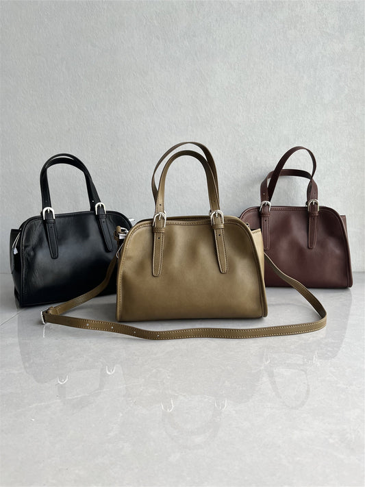 Foreign trade orders, top layer vegetable tanned cowhide bowling bags, retro fashion, versatile, large capacity handbags, shoulder crossbody women