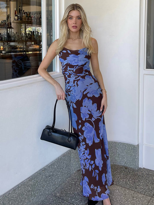 French resort style flower bandeau camisole dress summer new hot girl sexy backless cross-strap maxi dress