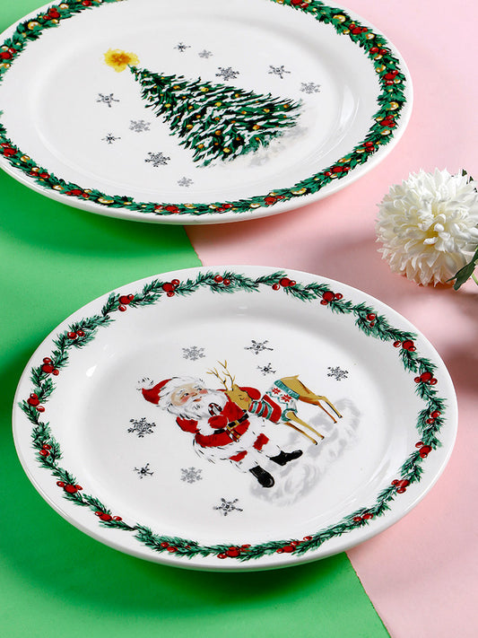 OMK American Christmas Atmosphere Tableware Creative Home Ceramic Steak Pasta Plate Deep Soup Plate Cup Combo
