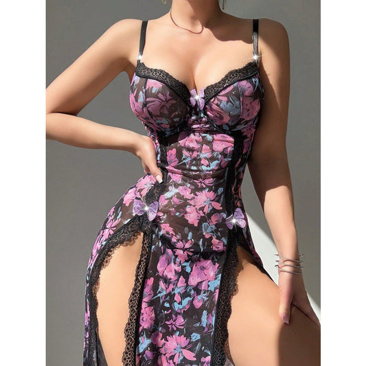 [Coco Witch] affectionate dialogue! Sexy thin high slit floral suspender mood pure desire dress woman