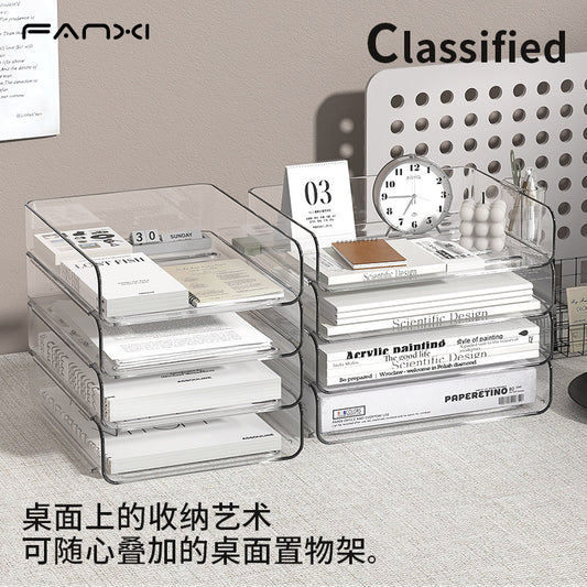 Office A4 paper organizer box transparent desktop acrylic multi-layer storage shelf bookshelf book table shelf