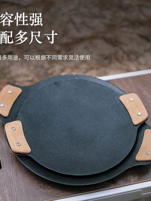 Outdoor BBQ Plate Handle Camping Accessories Anti-scalding Wooden Clamp Suitable for 29 and 33cm Maifan Stone Grill Pan Handle