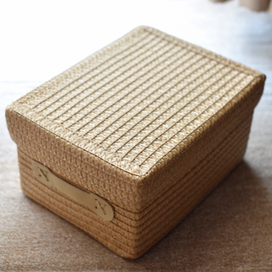 Imitation rattan storage box with lid organizer clothes storage box household desktop drawer fabric miscellaneous storage box