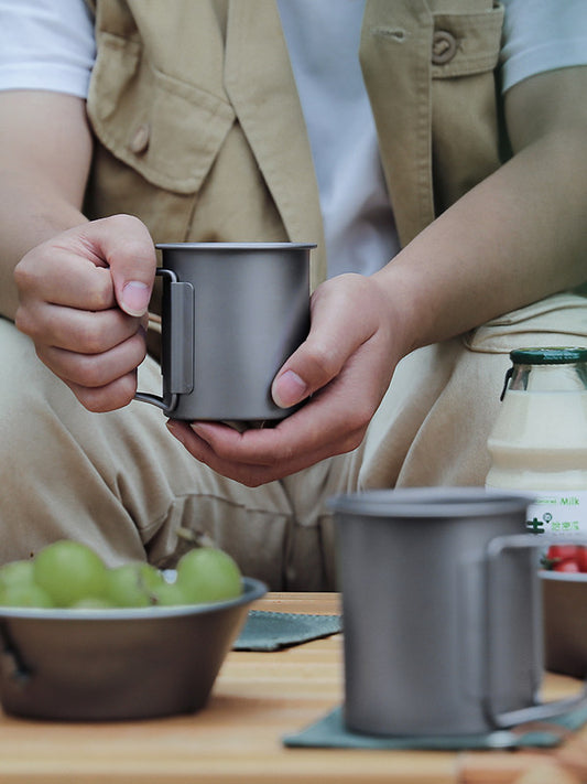 ISE MOUNT outdoor camping water cup portable folding metal cup mouth cup minimalist style ultra-light pure titanium direct drinking cup