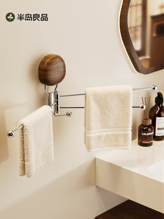 Bathroom suction cup type rotating towel rack free punching bathroom towel hanging pole stainless steel high-grade sense storage rack