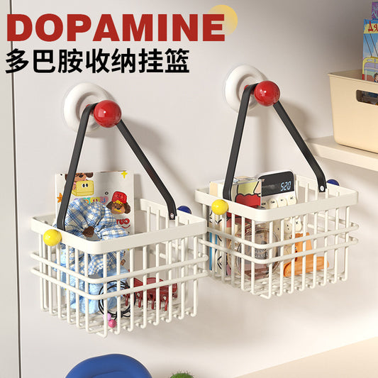 Dopamine storage hanging basket wall mounted basket bathroom kitchen shelf hook free punching cabinet door hanger