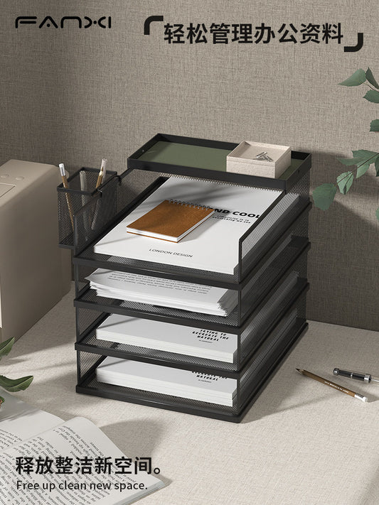 Desktop file shelf: A3A4 metal data shelf, file frame, multi-layer file storage shelf, office folder storage box, bookshelf, book stand, file desk, stationery, supplies, Daquan storage shelf