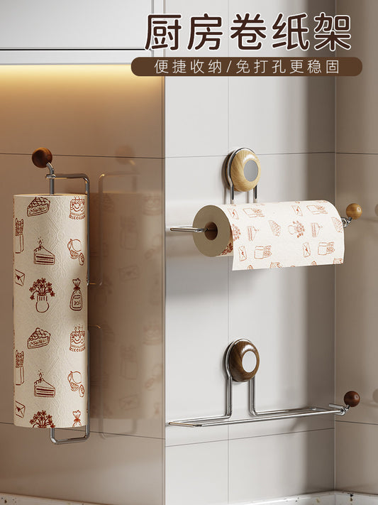 Kitchen paper towel storage rack free punching roll paper rack cabinet paper hanger disposable rag plastic wrap bracket Y