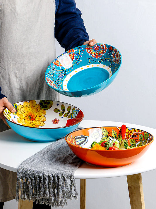 European and American customers and basins large hand-painted ceramic bowl salad bowl personalized fruit bowl pickled cabbage fish bowl underglaze color soup bowl