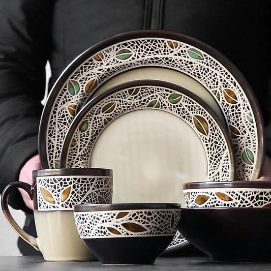 European vintage ceramic tableware creative plate bowl cup set household shallow bowl salad bowl western plate breakfast water cup