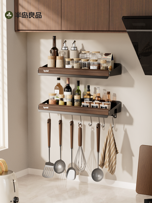 Punching-free kitchen multi-functional seasoning storage rack wall hanging household shovel spoon multi-layer heightened and thickened storage shelf