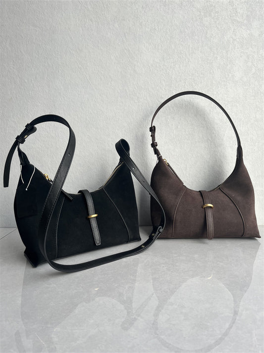 Export of Korean frosted top layer cowhide new crescent bag high-end texture fashion versatile one-shoulder crossbody trendy woman