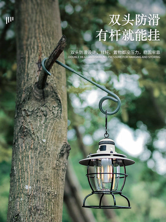 Outdoor pig tail hook wrought iron hook portable light stand hook S type two-way storage hook tent light hanging
