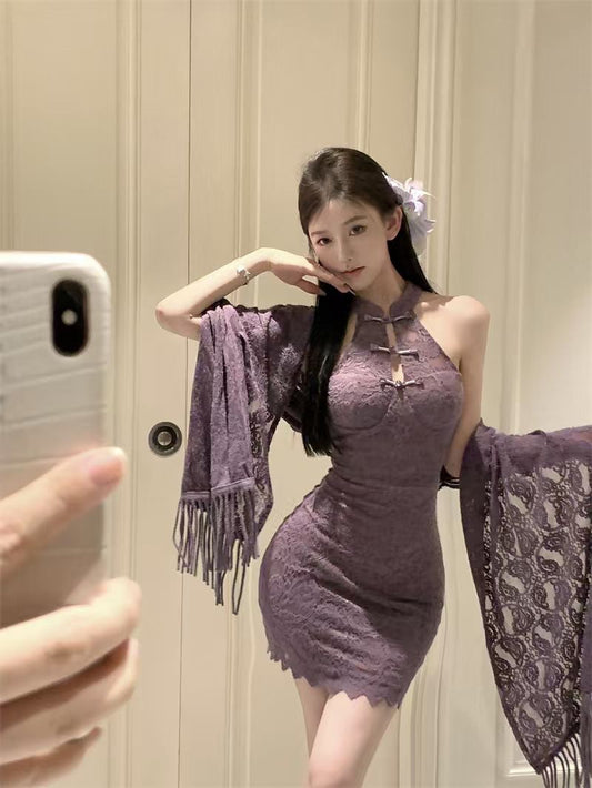 [Coco Witch] The little mother is full of sexy pure desire lace hip-wrapping cheongsam dress