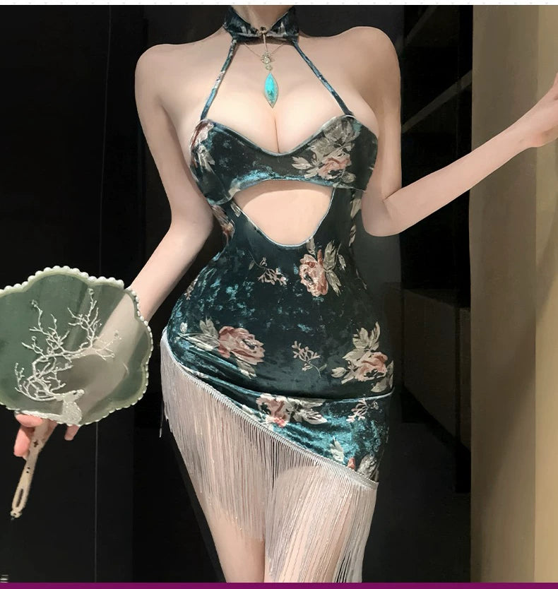 [Coco Witch] Peony Flower Language! Sexy pure desire wind cheongsam fun seduction dress nightdress girl