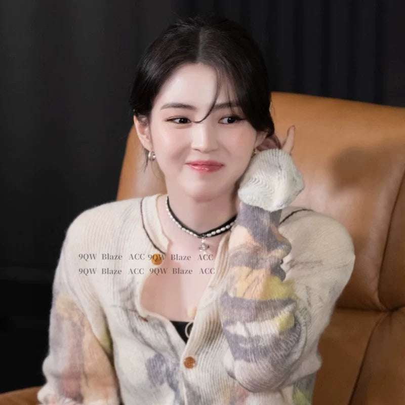 Han So-hee's same light luxury pearl necklace, three-dimensional ribbon, choker, sweet hot girl, collarbone chain, girl group ballet style