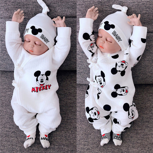 Newborn baby onesies, autumn and winter cotton three-layer cotton jackets, newborn boys and girls, crawling clothes, warm monk clothes
