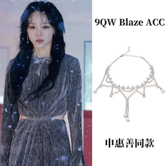 Sarah's authentic life, Shin Hye-sun's same fringed rhinestone necklace, light luxury, high-end choker collarbone chain