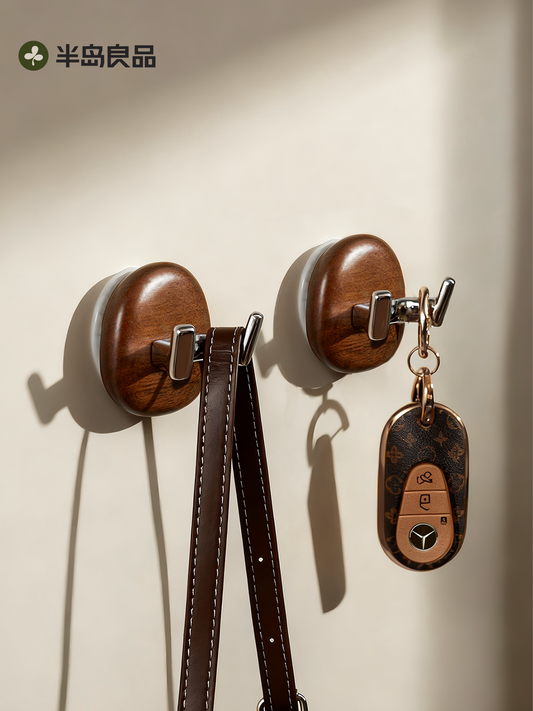 Suction cup hook, no punching hole, door back hanging clothes hook, bathroom strong load-bearing, non-traceable solid wood, medieval style walnut sticky hook