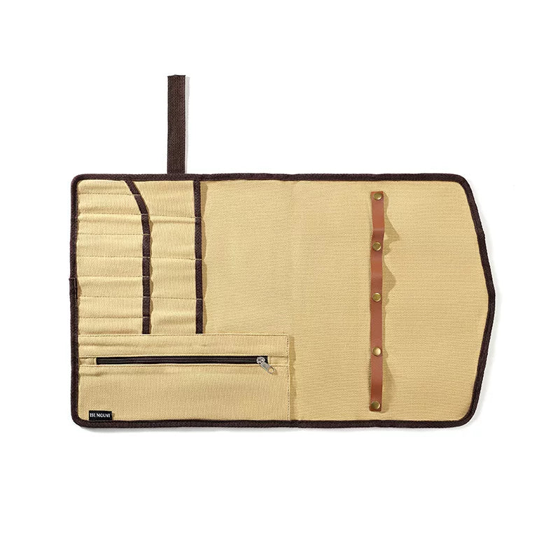 Outdoor Cutlery Storage Bag Portable Hanging Canvas Storage Roll Camping Multifunctional Kitchenware Storage Bag Leather Lanyard