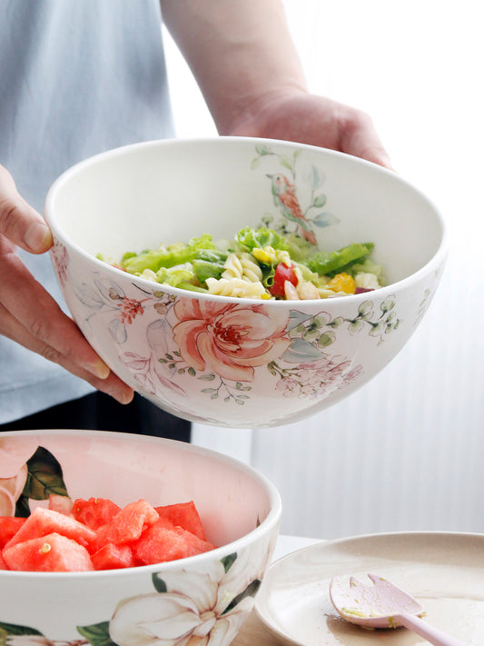 OMK Pastoral Ceramic Large Bowl Creative Home 9 Inch Soup Bowl Large Spicy Hot Fruit Salad Mixing Bowl