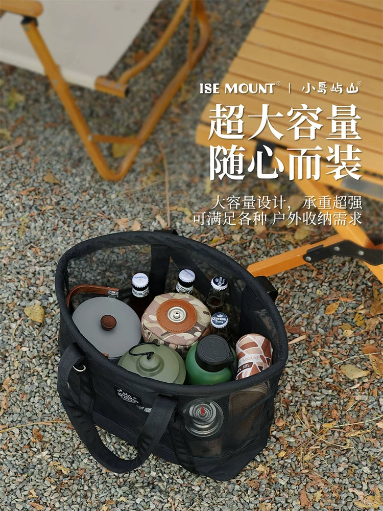 Small Island Hill New Outdoor Mesh Tote Bag Large Capacity Handbag Outdoor Camping Sundries Storage Bag