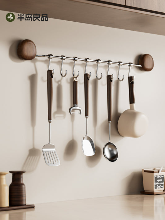 Kitchen hook, suction cup, no punching stick, hanging rod, shelf, spatula, spoon, rag, special multi-functional hanger, walnut