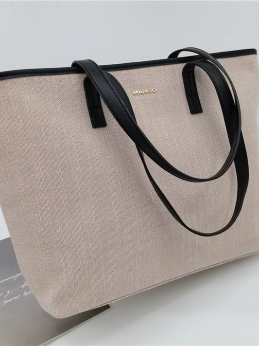 Niche design canvas tote bag for commuting to work, large capacity shoulder bag, summer light casual hand-held women's bag