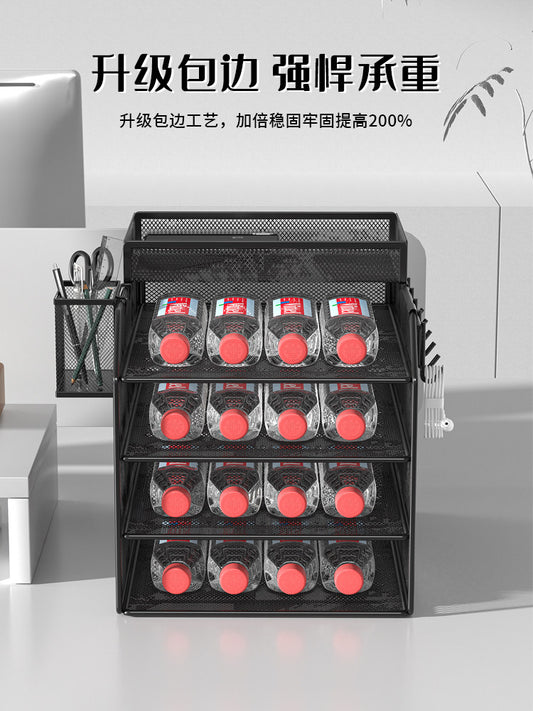 Desktop metal document storage rack document storage box integrated multi-layer diagonal data rack desk bookshelf book stand multi-layer document shelf with row hook storage rack office supplies storage rack