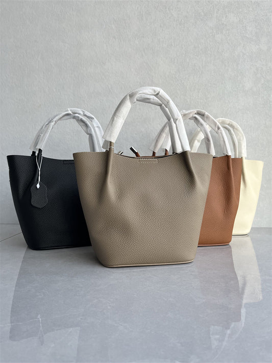 Foreign trade export high-quality top-layer cowhide bucket bag simple fashion casual versatile hand-to-hand shoulder crossbody women's bag