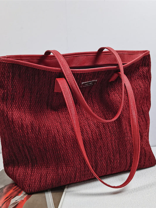 Export red large capacity tote bag bag linen spring and summer commuter women's bag high-end corduroy shoulder bag