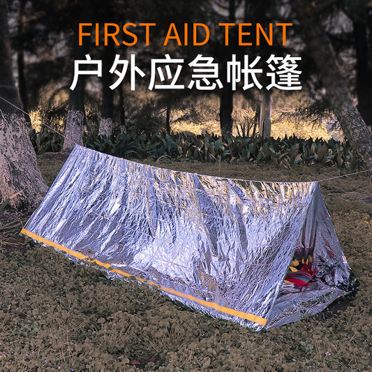 Outdoor portable temporary simple warm sleeping bag first aid blanket camping camping single-layer aluminum film triangle tent disaster relief