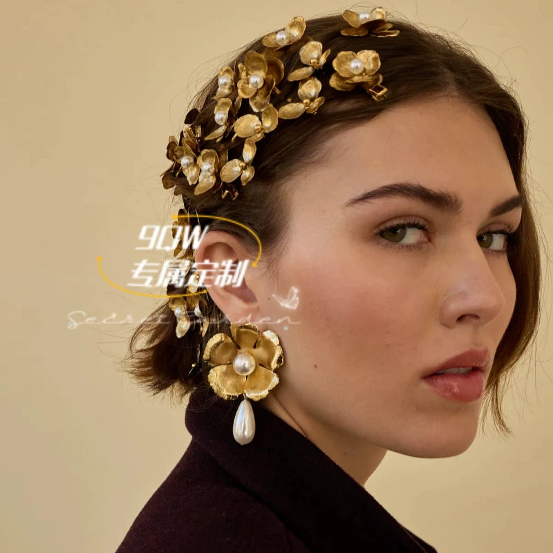 9QW European and American niche design floral temperament earrings women's high-end light luxury resort style stud earrings