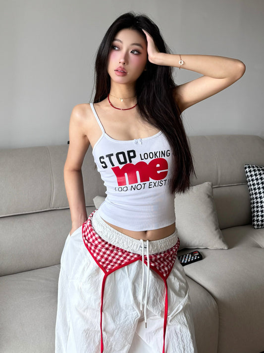 Fashion street photo letter print camisole 2026 summer outfit hot girl slim slim short versatile T-shirt