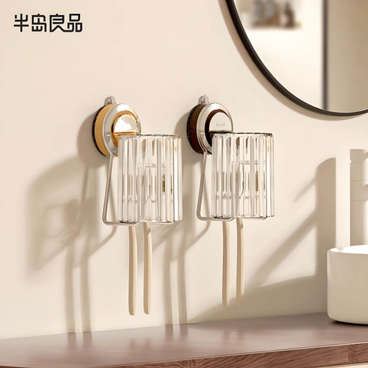 Suction cup toothbrush shelf shelf wall mounted no-punch electric toothbrush mouthwash cup family couple dental hanger